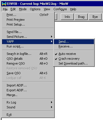 The MixW YAPP menu for file exchange