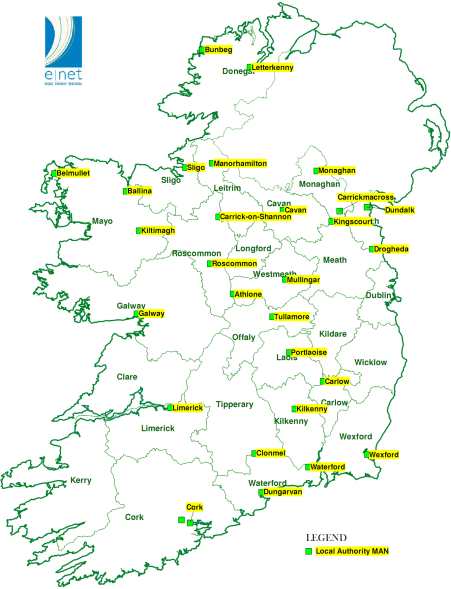 map of places with MANs in Ireland